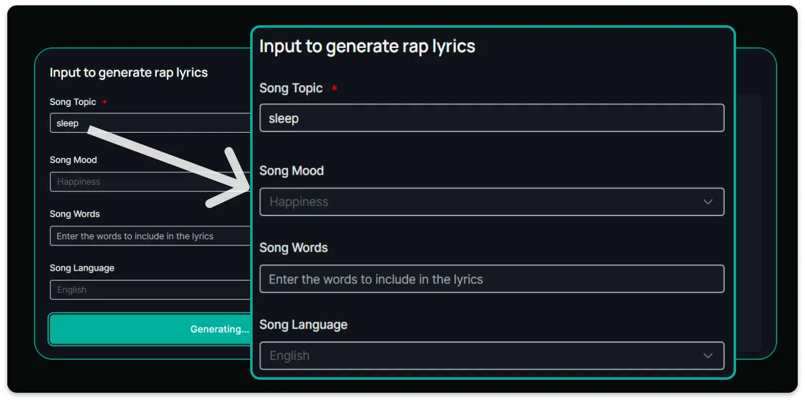 Step 1 Enter Song Topic